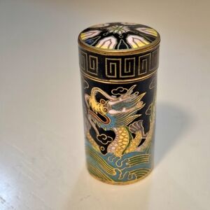 Cloisonne Chinese Imperial Dragon Cylinder Trinket Snuff Pill Box🐉
